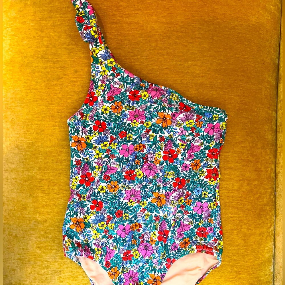 Crew Cuts Floral One-Shoulder Girls Swimsuit